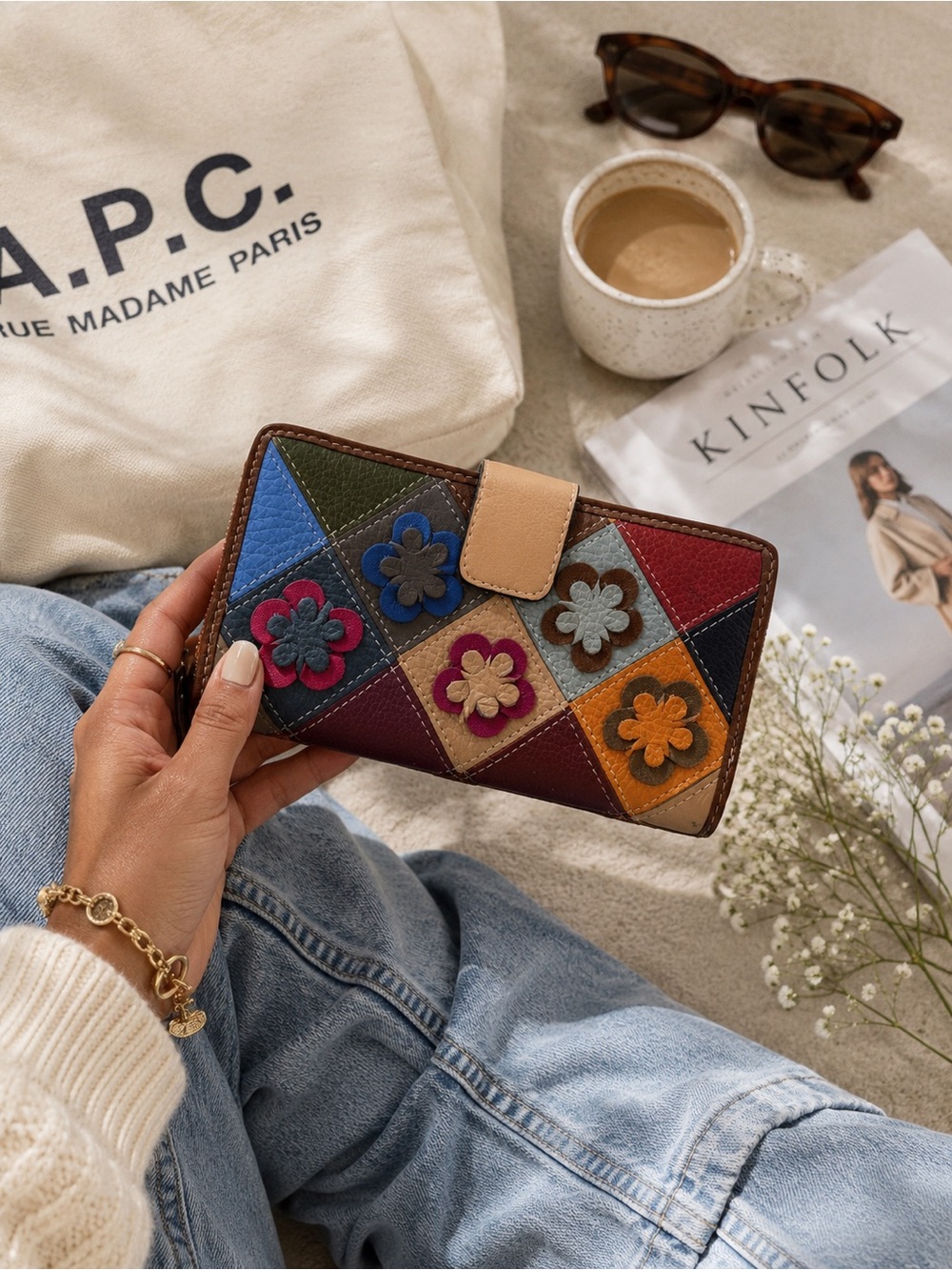 Vera pelle Multicolor Patchwork Floral Leather Wallet